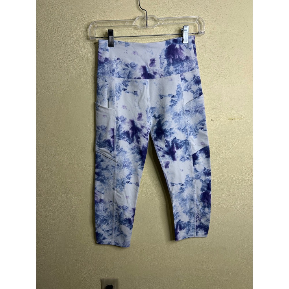Eluminary Purple‎ Blue Tie Dye High Waisted Crop Leggings with Pockets Size 1